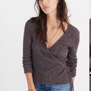 Madewell Ballet Wrap Top in heathered soot